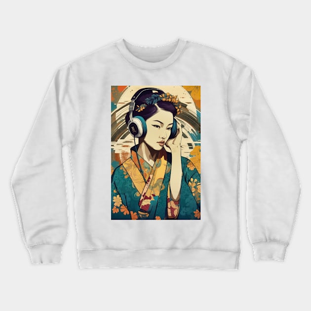 Asian American AAPI Asian Woman Music Lover Crewneck Sweatshirt by Unboxed Mind of J.A.Y LLC 